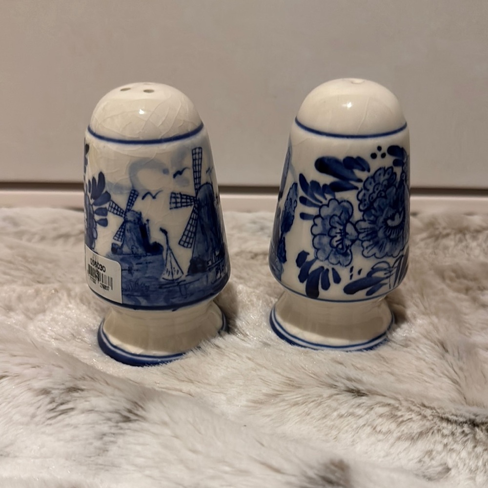 Blue and White Ceramic Salt and Pepper Shakers